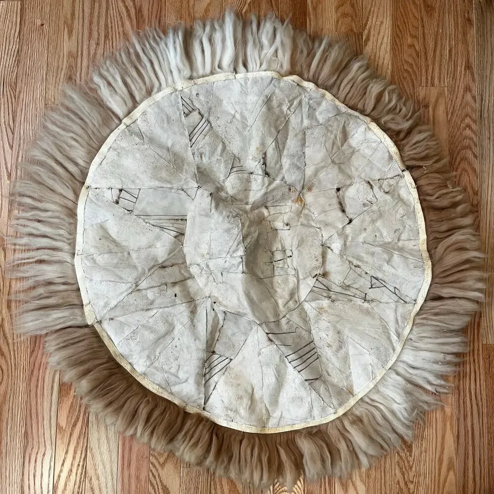 Vintage Alpaca Fur Round Rug Wall Art HandMade Hide 36” Peruvian Boho Southwest